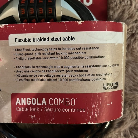 Blackburn Angola Combo Cable Lock 6ft length 180cm x 12mm Flexible Braided Steel - Picture 2 of 9
